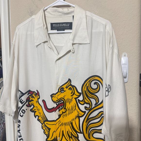 Vintage Pelle Pelle Shirt Mens XL Yellow Lion button up streetwear Hip-Hop Y2K - Picture 2 of 7
